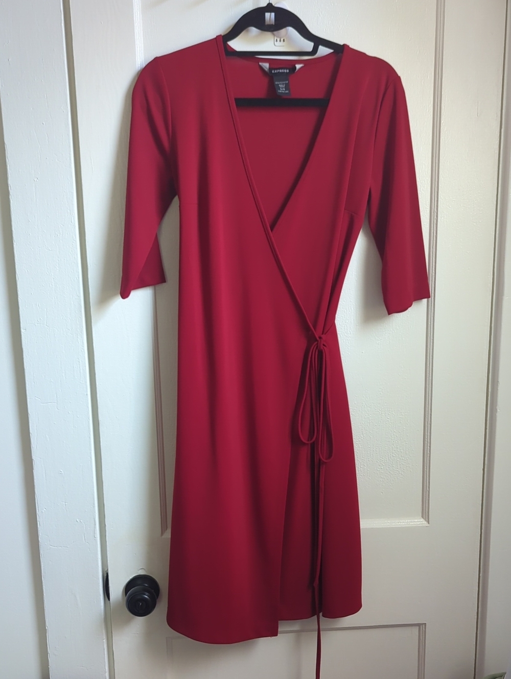 Women's Express Red Wrap Midi Dress with Tie Waist Size 5/6